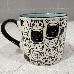 Cranston Cat Repeat Face Mug 18oz Spectrum Designz 2023 Aqua Green Inside NEW